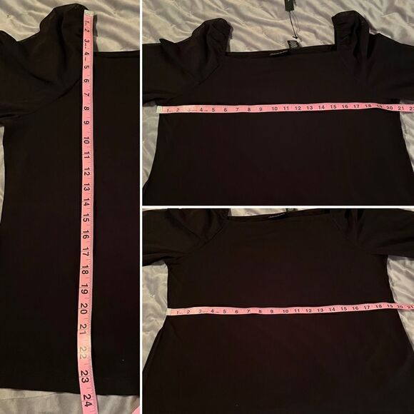Tahari Square Neck Mix Media Sheer Sleeve Top Black XL - Picture 11 of 11
